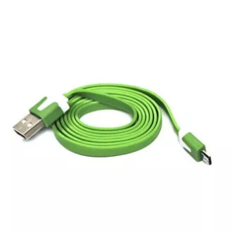 USB kábel (2.0), USB A hím - microUSB hím, 1 m, lapos, zöld
