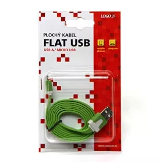 Logo USB kábel (2.0), USB A csatlakozó - microUSB csatlakozó, 1m, lapos, zöld, buborékcsomagolás, ELADÓ