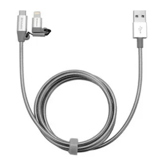 Verbatim USB kábel (2.0), USB A csatlakozó - microUSB csatlakozó   Apple Lightning csatlakozó, 1m, ezüst, doboz, 48869, 2 az 1-ben - állítható