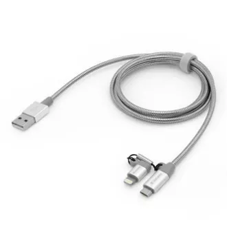 Verbatim USB kábel (2.0), USB A csatlakozó - microUSB csatlakozó   Apple Lightning csatlakozó, 1m, ezüst, doboz, 48869, 2 az 1-ben - állítható