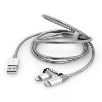 Verbatim USB kábel (2.0), USB A csatlakozó - microUSB csatlakozó   Apple Lightning csatlakozó, 1m, ezüst, doboz, 48869, 2 az 1-ben - állítható
