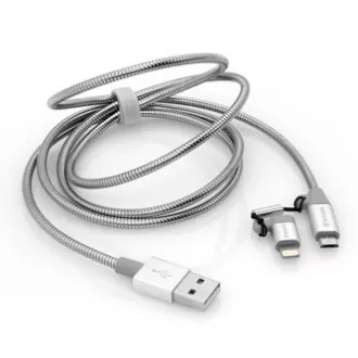 Verbatim USB kábel (2.0), USB A csatlakozó - microUSB csatlakozó   Apple Lightning csatlakozó, 1m, ezüst, doboz, 48869, 2 az 1-ben - állítható