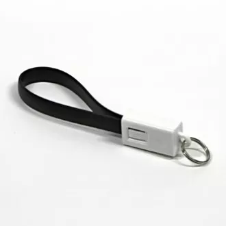 Logo USB kábel (2.0), USB A csatlakozó - microUSB csatlakozó, 0,2m, fekete, buborékcsomagolás, kulcstartó, ELADÓ