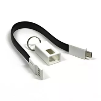 Logo USB kábel (2.0), USB A csatlakozó - microUSB csatlakozó, 0,2m, fekete, buborékcsomagolás, kulcstartó, ELADÓ