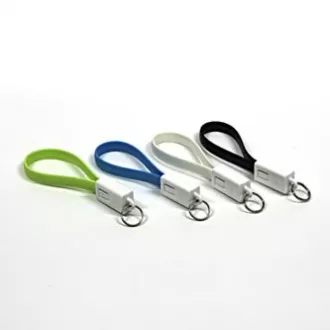 Logo USB kábel (2.0), USB A csatlakozó - microUSB csatlakozó, 0,2m, fekete, buborékcsomagolás, kulcstartó, ELADÓ