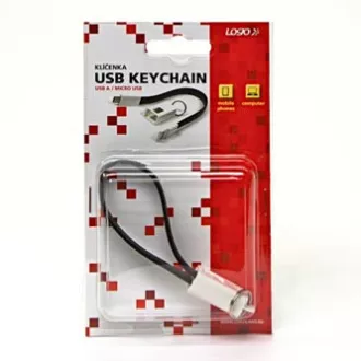 Logo USB kábel (2.0), USB A csatlakozó - microUSB csatlakozó, 0,2m, fekete, buborékcsomagolás, kulcstartó, ELADÓ