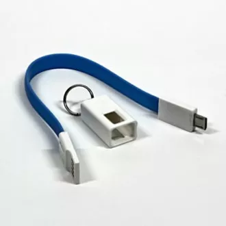 USB kábel (2.0), USB A hím - microUSB hím, 0.2m, kék, kulcstartó, ELADÓ
