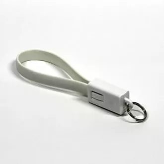 USB kábel (2.0), USB A hím - microUSB hím, 0.2m, fehér, kulcstartó, ELADÓ