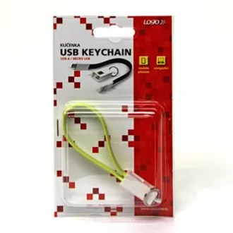 Logo USB kábel (2.0), USB A csatlakozó - microUSB csatlakozó, 0,2m, világoszöld, buborékcsomagolás, kulcstartó