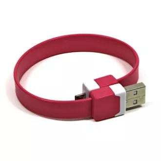 Logo USB kábel (2.0), USB A csatlakozó - microUSB csatlakozó, 0,25m, rózsaszín, buborékcsomagolás, csuklópánt, SELL