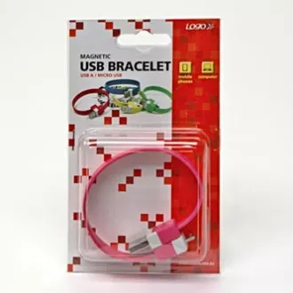 Logo USB kábel (2.0), USB A csatlakozó - microUSB csatlakozó, 0,25m, rózsaszín, buborékcsomagolás, csuklópánt, SELL