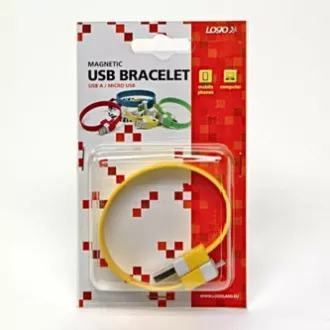 Logo USB kábel (2.0), USB A csatlakozó - microUSB csatlakozó, 0,25m, sárga, buborékcsomagolás, csuklópánt, SELL