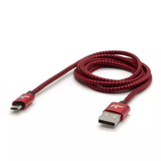 Logo USB kábel (2.0), USB A hím - microUSB hím, 1m, 480 Mbps, 5V/2A, piros, doboz, nejlonfonat, alumínium csatlakozóburkolat
