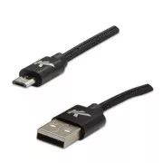 Logo USB kábel (2.0), USB A hím - microUSB hím, 2m, 480 Mbps, 5V/1A, fekete, doboz, nejlonfonat, alumínium csatlakozóburkolat