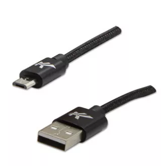 Logo USB kábel (2.0), USB A hím - microUSB hím, 2m, 480 Mbps, 5V/1A, fekete, doboz, nejlonfonat, alumínium csatlakozóburkolat
