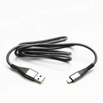 Logo USB kábel (2.0), USB A hím - Apple Lightning hím, 1m, MFi tanúsítás, 5V/2.4A, ezüst, doboz, nejlonfonat, hli