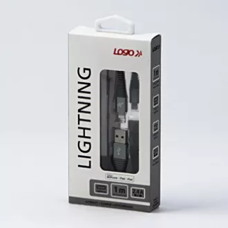Logo USB kábel (2.0), USB A hím - Apple Lightning hím, 1m, MFi tanúsítás, 5V/2.4A, ezüst, doboz, nejlonfonat, hli