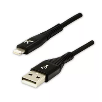Logo USB kábel (2.0), USB A hím - Apple Lightning hím, 1m, MFi tanúsítás, 5V/2.4A, fekete, doboz, nejlonfonat, alumínium