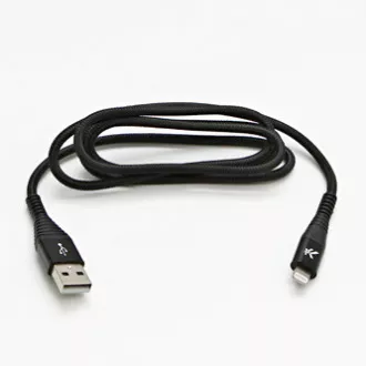 Logo USB kábel (2.0), USB A hím - Apple Lightning hím, 1m, MFi tanúsítás, 5V/2.4A, fekete, doboz, nejlonfonat, alumínium