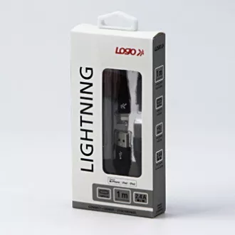 Logo USB kábel (2.0), USB A hím - Apple Lightning hím, 1m, MFi tanúsítás, 5V/2.4A, fekete, doboz, nejlonfonat, alumínium