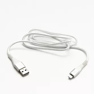 Logo USB kábel (2.0), USB A hím - Apple Lightning hím, 1m, MFi tanúsítás, 5V/2.4A, fehér, doboz, nejlonfonat, alumínium