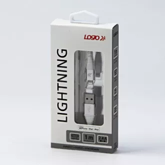 Logo USB kábel (2.0), USB A hím - Apple Lightning hím, 1m, MFi tanúsítás, 5V/2.4A, fehér, doboz, nejlonfonat, alumínium