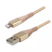 Logo USB kábel (2.0), USB A hím - Apple Lightning hím, 1m, MFi tanúsítás, 5V/2.4A, arany, doboz, nejlonfonat, alumínium