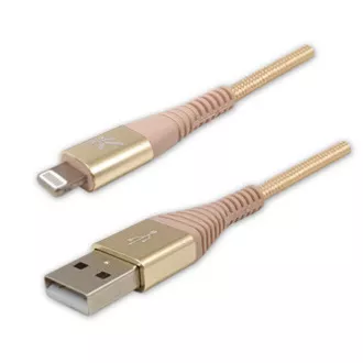 Logo USB kábel (2.0), USB A hím - Apple Lightning hím, 1m, MFi tanúsítás, 5V/2.4A, arany, doboz, nejlonfonat, alumínium