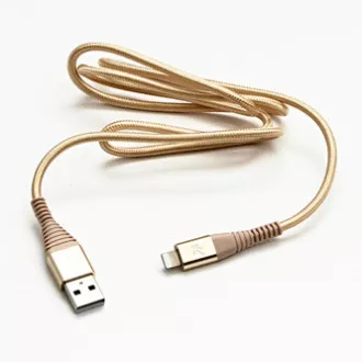 Logo USB kábel (2.0), USB A hím - Apple Lightning hím, 1m, MFi tanúsítás, 5V/2.4A, arany, doboz, nejlonfonat, alumínium