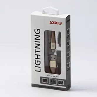 Logo USB kábel (2.0), USB A hím - Apple Lightning hím, 1m, MFi tanúsítás, 5V/2.4A, arany, doboz, nejlonfonat, alumínium