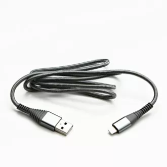 Logo USB kábel (2.0), USB A hím - Apple Lightning hím, 2m, MFi tanúsítás, 5V/2.4A, ezüst, doboz, nejlonfonat, hli