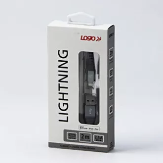 Logo USB kábel (2.0), USB A hím - Apple Lightning hím, 2m, MFi tanúsítás, 5V/2.4A, ezüst, doboz, nejlonfonat, hli