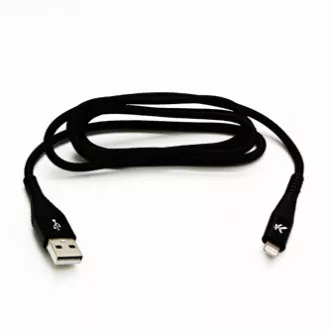 Logo USB kábel (2.0), USB A hím - Apple Lightning hím, 2m, MFi tanúsítás, 5V/2.4A, fekete, doboz, nejlonfonat, alumínium