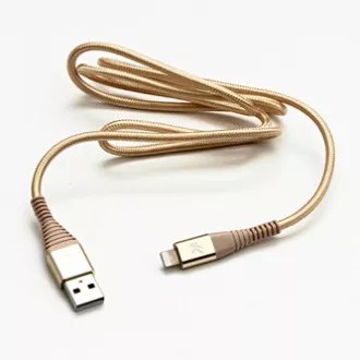 Logo USB kábel (2.0), USB A hím - Apple Lightning hím, 2m, MFi tanúsítás, 5V/2.4A, arany, doboz, nejlonfonat, alumínium