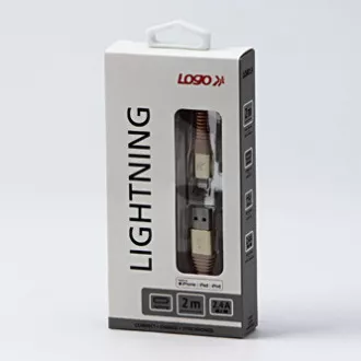 Logo USB kábel (2.0), USB A hím - Apple Lightning hím, 2m, MFi tanúsítás, 5V/2.4A, arany, doboz, nejlonfonat, alumínium