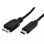 USB kábel (3.0), USB C hím - USB micro B hím, 0,5 m, kerek, fekete, műanyag zacskó