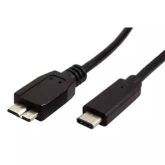 USB kábel (3.0), USB C hím - USB micro B hím, 0,5 m, kerek, fekete, műanyag zacskó