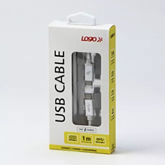 Logo USB kábel (3.2 gen 1), USB C hím - USB C hím, 1m, 5 Gbps, 5V/3A, fehér, doboz, nejlonfonat, alumínium csatlakozóburkolat