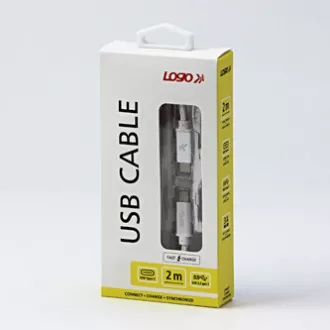 Logo USB kábel (3.2 gen 1), USB C hím - USB C hím, 2m, 5 Gbps, 5V/3A, fehér, doboz, nejlonfonat, alumínium csatlakozóburkolat