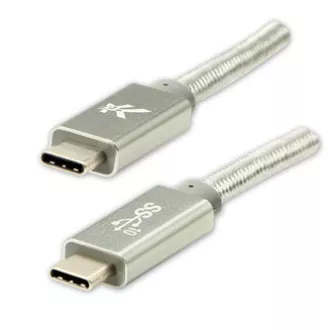 Logo USB kábel (3.2 gen 2), USB C hím - USB C hím, 1m, Power Delivery 100W, 10 Gbps, 20V/5A, ezüst, doboz, nejlonfonat, nejlonfonat