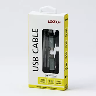 Logo USB kábel (3.2 gen 2), USB C hím - USB C hím, 1m, Power Delivery 100W, 10 Gbps, 20V/5A, ezüst, doboz, nejlonfonat, nejlonfonat