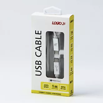 Logo USB kábel (3.2 gen 2), USB C férfi - USB C férfi, 1m, Power Delivery 100W, 10 Gbps, 20V/5A, fehér, doboz, nejlonfonat, h