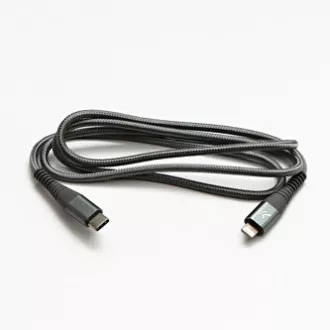 Logo USB kábel (2.0), USB C hím - Apple Lightning hím, 1m, MFi tanúsítás, 5V/3A, ezüst, doboz, nejlonfonat, alumínium