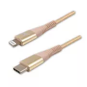 Logo USB kábel (2.0), USB C hím - Apple Lightning hím, 1m, MFi tanúsítás, 5V/3A, arany, doboz, nejlonfonat, alumínium