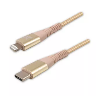 Logo USB kábel (2.0), USB C hím - Apple Lightning hím, 1m, MFi tanúsítás, 5V/3A, arany, doboz, nejlonfonat, alumínium