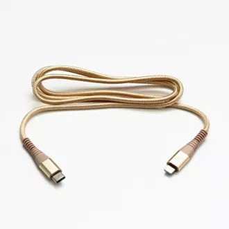 Logo USB kábel (2.0), USB C hím - Apple Lightning hím, 1m, MFi tanúsítás, 5V/3A, arany, doboz, nejlonfonat, alumínium