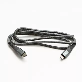 Logo USB kábel (2.0), USB C hím - Apple Lightning hím, 2m, MFi tanúsítás, 5V/3A, ezüst, doboz, nejlonfonat, alumínium