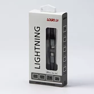 Logo USB kábel (2.0), USB C hím - Apple Lightning hím, 2m, MFi tanúsítás, 5V/3A, ezüst, doboz, nejlonfonat, alumínium