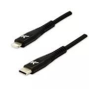Logo USB kábel (2.0), USB C hím - Apple Lightning hím, 2m, MFi tanúsítás, 5V/3A, fekete, doboz, nejlonfonat, alumínium