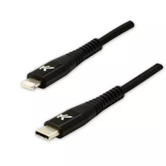 Logo USB kábel (2.0), USB C hím - Apple Lightning hím, 2m, MFi tanúsítás, 5V/3A, fekete, doboz, nejlonfonat, alumínium